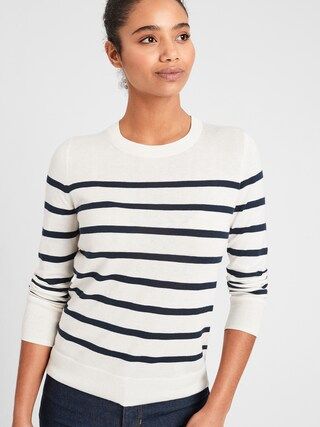Petite Washable Forever Striped Crew-Neck Sweater | Banana Republic Factory