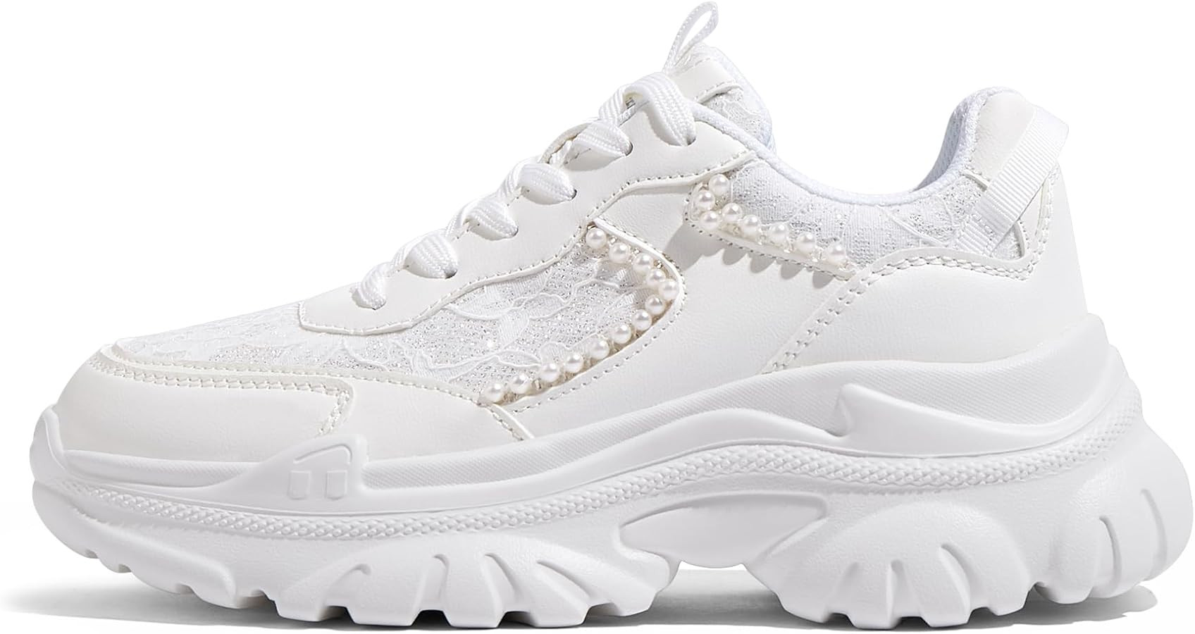 LUCKY STEP Chunky Sneakers for Women Fashion Platform Lace Pearl-Like Beaded Chain Classic Dad Ca... | Amazon (US)