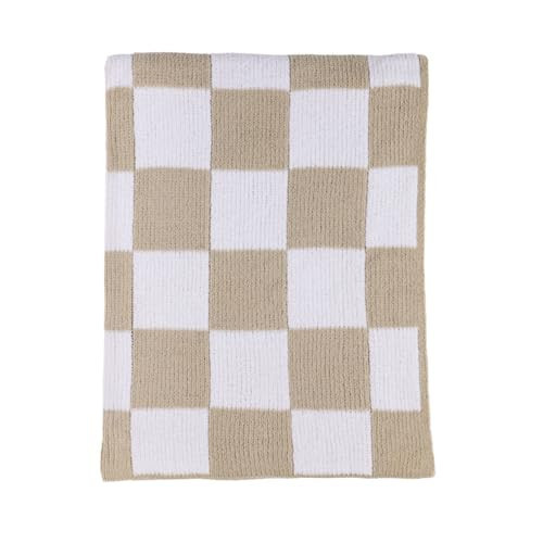 Living Textiles Chenille Knitted Blanket - Taupe Check | Amazon (US)