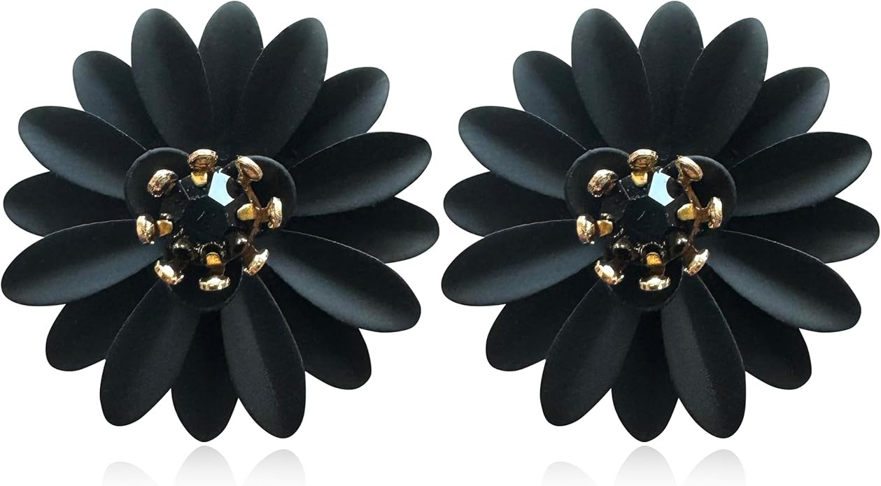 Chic Cute Boho Matte Flower Statement Stud Earrings with Gold Flower Bud for Women Sister Mom Lov... | Amazon (US)