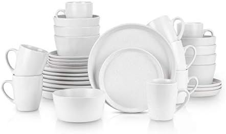 Stone Lain 32 Piece Stoneware Round Dinnerware Set, Service for 8, White Speckled | Amazon (US)
