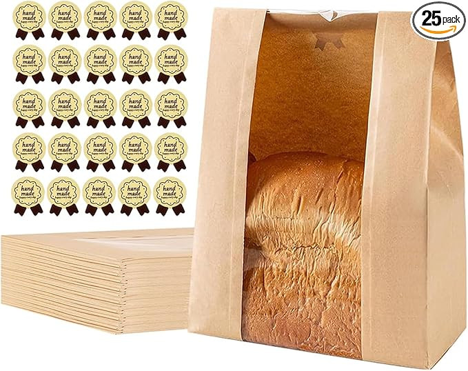 Bread Bags for Homemade Bread, 25 Pack Paper(Kraft) bread Bag with Clear Window Includes Label Se... | Amazon (US)