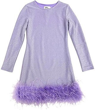 Lola The Boys LittleBig Girls Shimmer Long Sleeve Feather Hem Dress - 2 | Dillard's