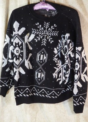 Women's GFC Black & White Holiday Christmas Snowflake Sweater Size L MADE IN USA | eBay US