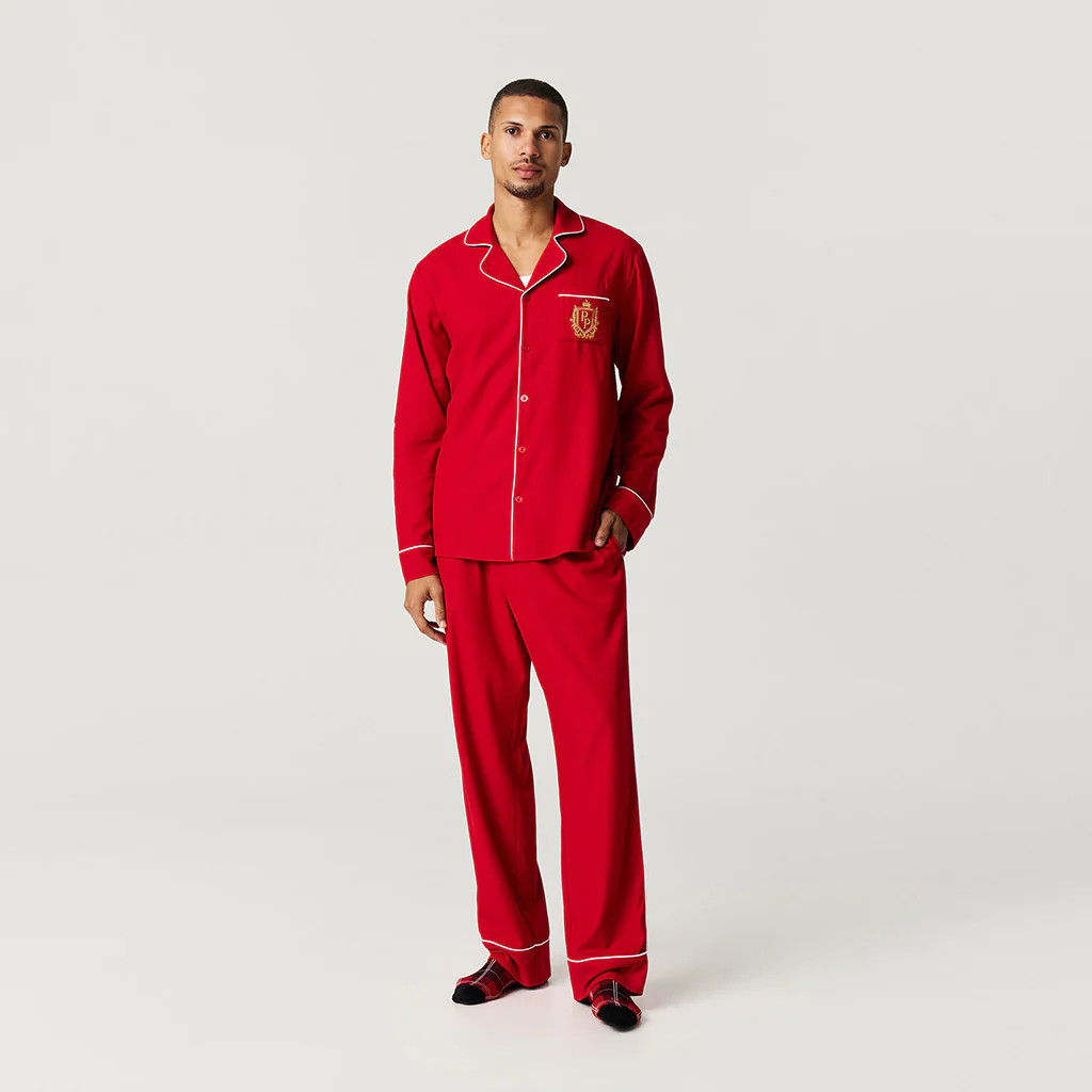 Solid Red Long Sleeve Luxe Men's Pajamas | Garnet Red | Posh Peanut