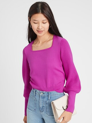 Square-Neck Volume-Sleeve Sweater | Banana Republic Factory
