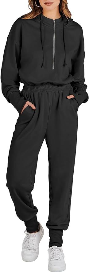 Caracilia Women's Jumpsuits Long Sleeve Zip Up Athletic Hooded Onesies Lounge Long Pants Rompers ... | Amazon (US)