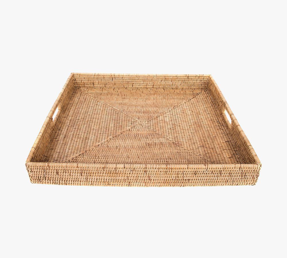 Tava Handwoven Rattan Square Serving Tray | Pottery Barn (US)