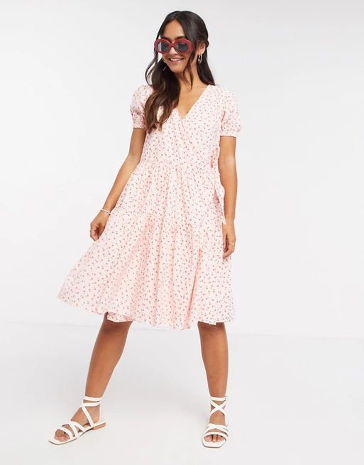 Daisy Street midi wrap dress with tiered skirt in pretty floral | ASOS (Global)