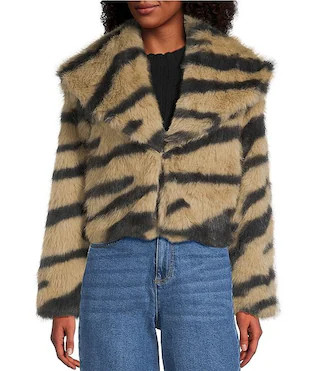 GB Zebra Crop Faux Fur Jacket | Dillard's | Dillard's