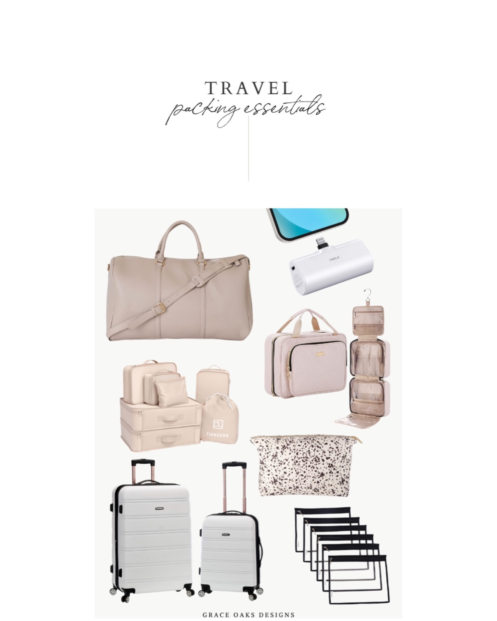 Travel packing essentials. Packing. Makeup organizer. TSA bags. Neutral luggage. Weekender tote. Weekender bag. 

#LTKtravel #LTKHoliday #LTKitbag