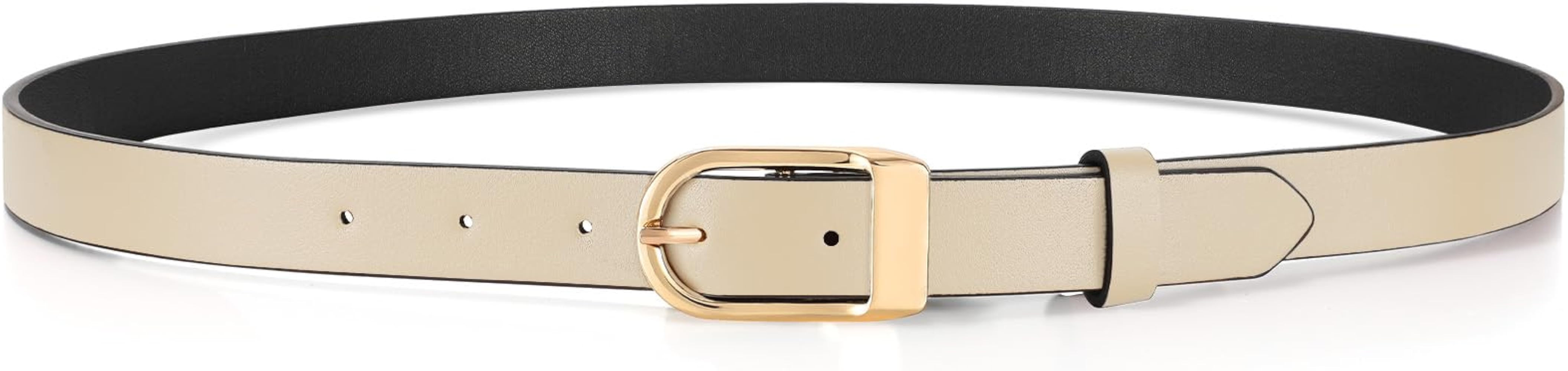 JASGOOD Women Leather Belt for Jeans Dress Thin Fashion Leather Belt Alloy Gold Buckle for Ladies | Amazon (US)