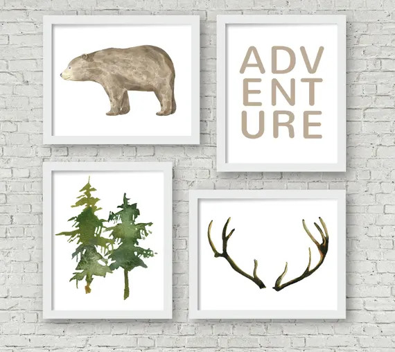 Boys Wall Art Set of 4 Adventure Digital Art Prints Bear | Etsy | Etsy (US)