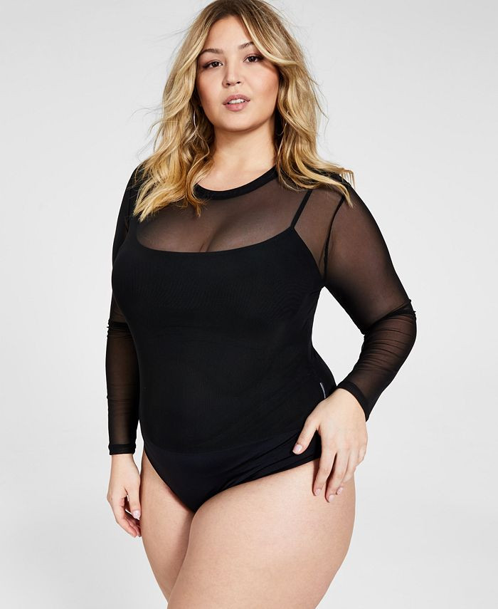 Nina Parker Trendy Plus Size Mesh Bodysuit, Created for Macy's & Reviews - Tops - Plus Sizes - Ma... | Macys (US)
