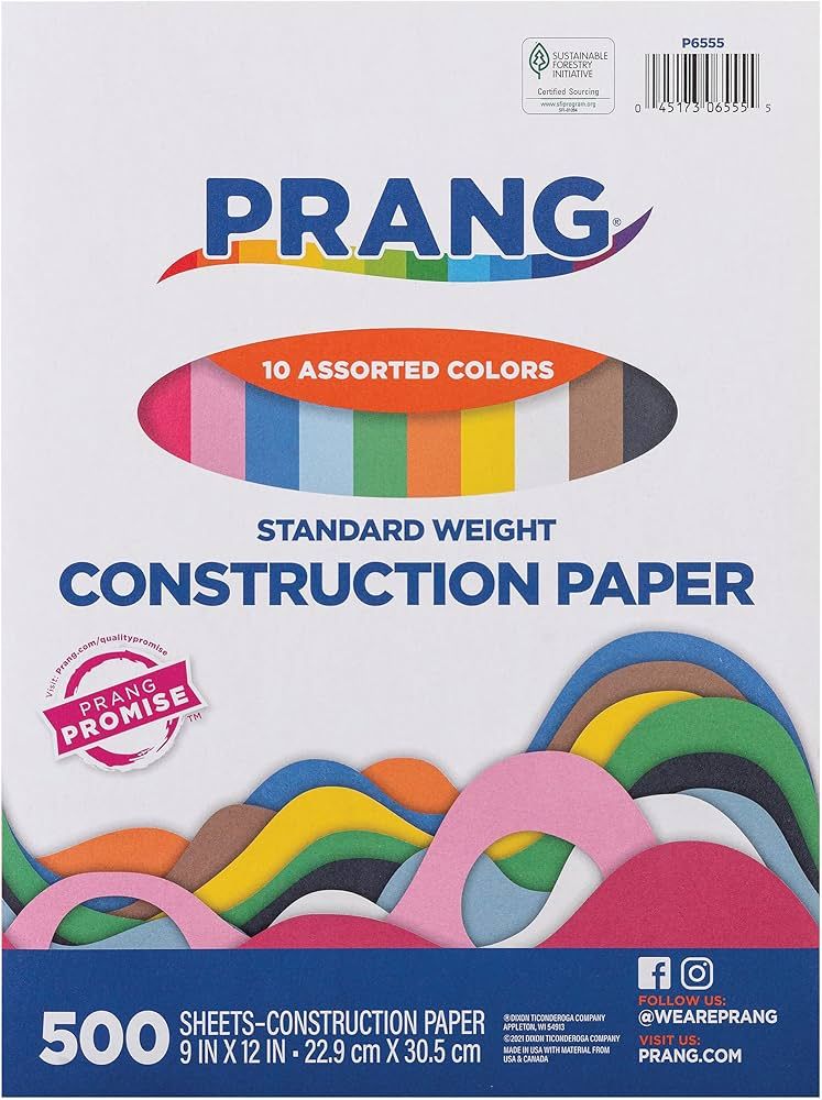Prang (Formerly Art Street) Construction Paper, 10 Assorted Colors, Standard Weight, 9" x 12", 50... | Amazon (US)