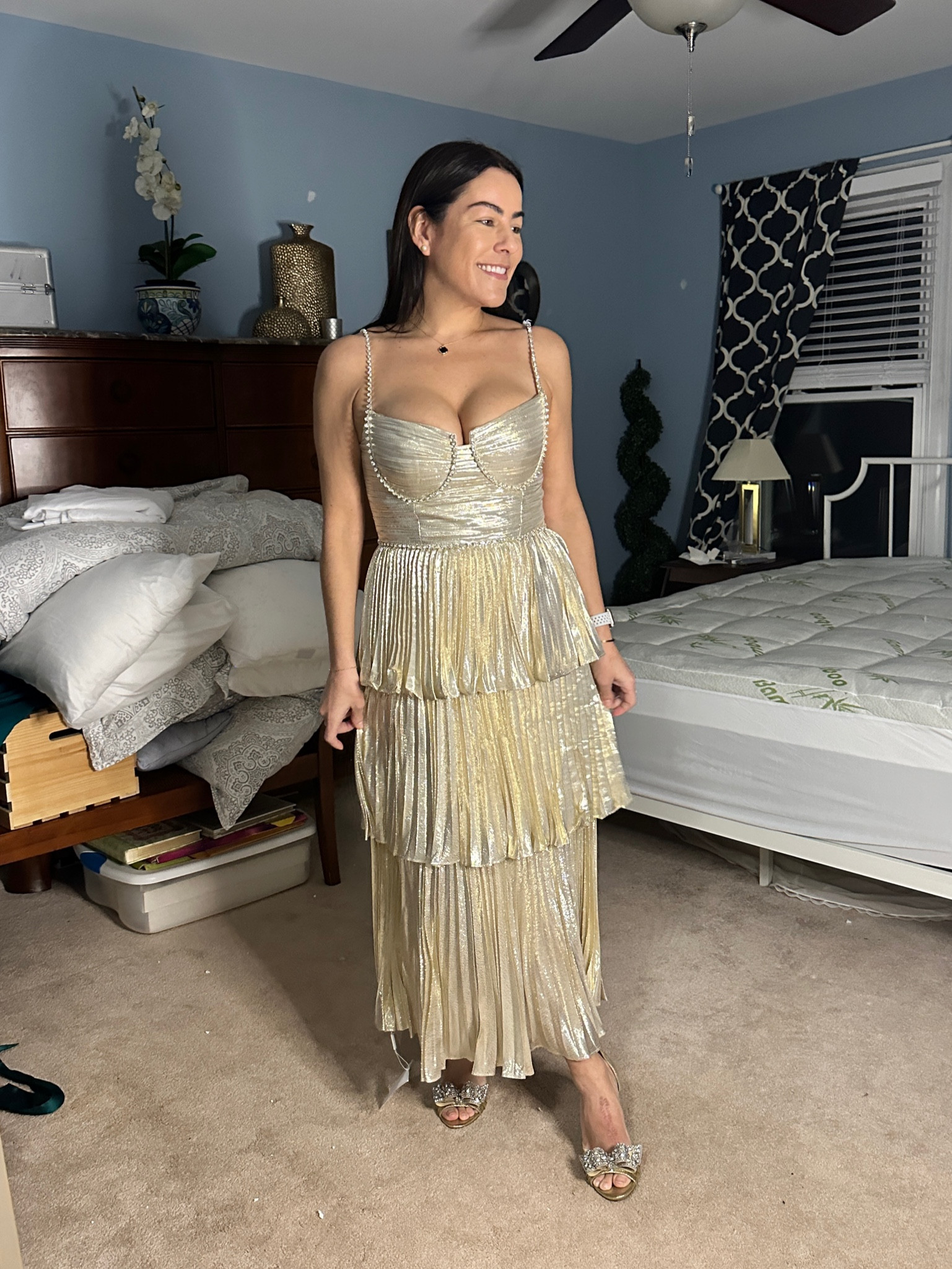 betsey johnson gold dress 2000s Betsey Johnson, Gold Metallic Paisley Print Brocade Dress. #gold  #rhinestone #betseyjohnson #fashion