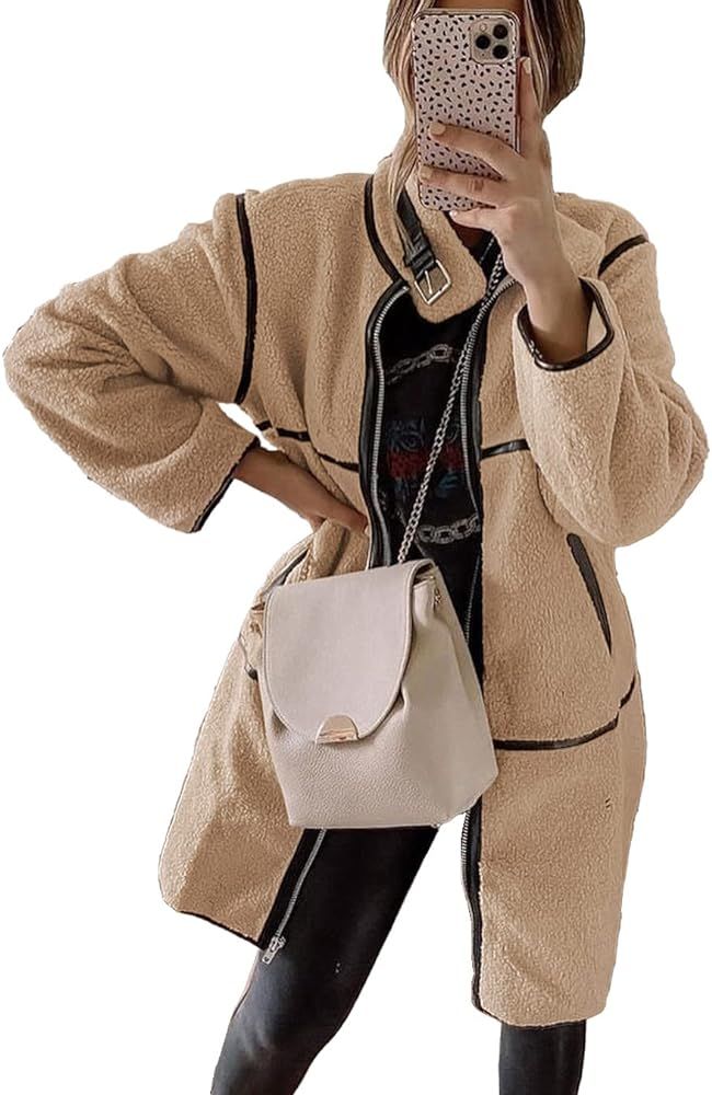 PRETTYGARDEN Women's Full Zip Fleece Jacket Long Sleeve Lapel Warm Winter Sherpa Coat With Pockets | Amazon (US)