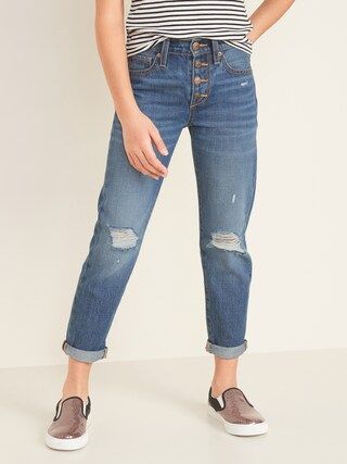High-Waisted Built-In Tough Distressed Boyfriend Button-Fly Jeans for Girls | Old Navy (US)