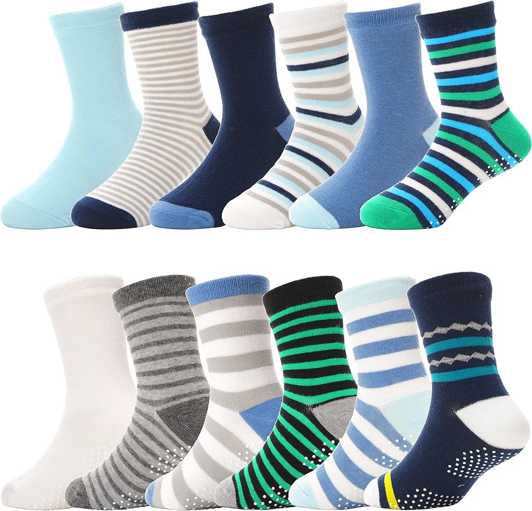 ANTSANG Baby Boys Grips Socks Kids Toddlers Infants Non Slip/Anti Skid Crew Cotton Socks | Amazon (US)