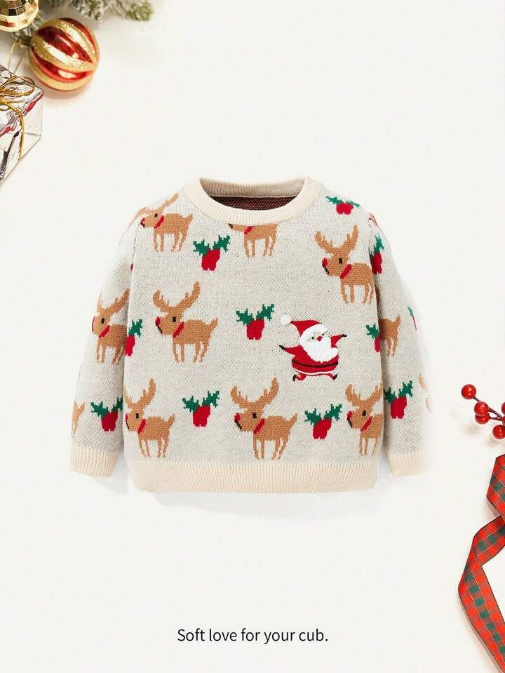 Cozy Cub Baby Boy Christmas Pattern Sweater | SHEIN