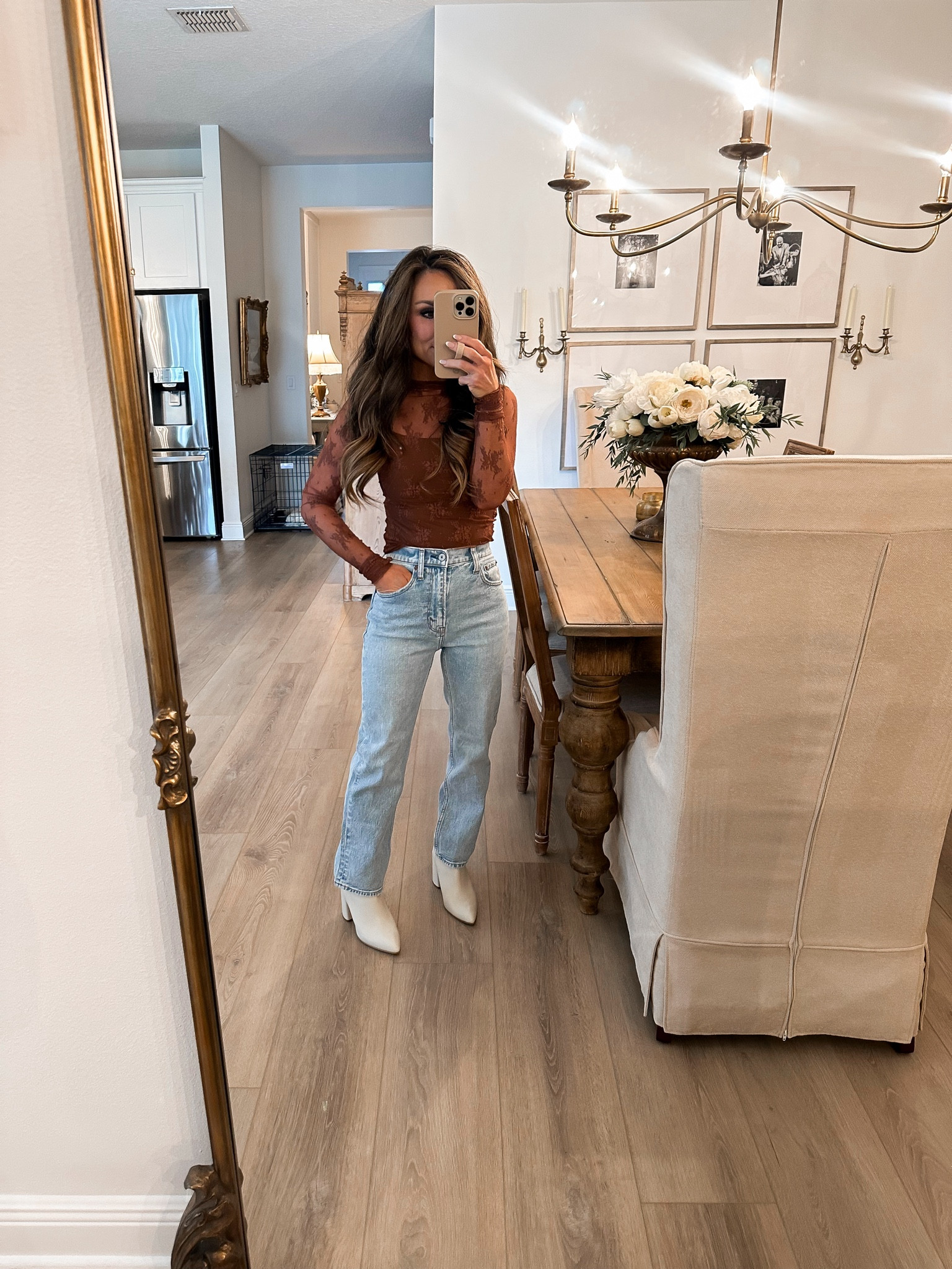 Love this outfit! My current fav jeans they  run tts but if you are between sizes go up. I’m in the 24 short xs top and xs bodysuit. 

#LTKfindsunder50 #LTKfindsunder100 #LTKsalealert