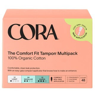 Cora 100% Organic Cotton Bio PE Applicator Tampons, L/R/S, 48 CT | CVS Health