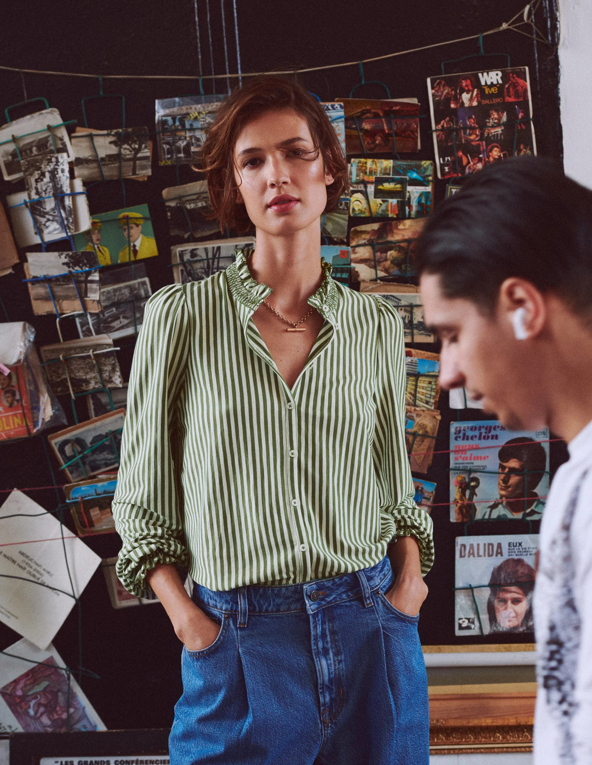 Effie Smocked Detail Shirt-Dill Stripe | Boden (US)