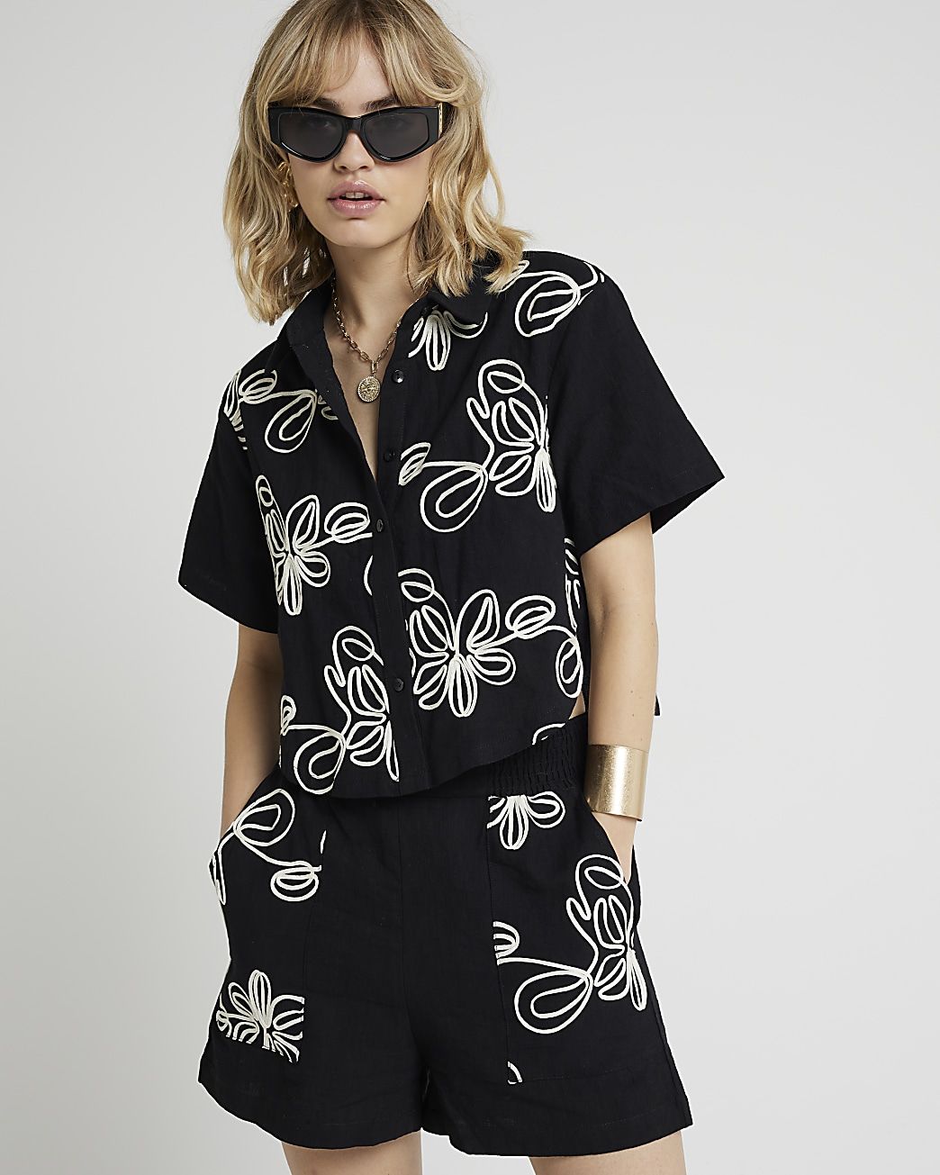 Black embroidered shirt | River Island (UK & IE)