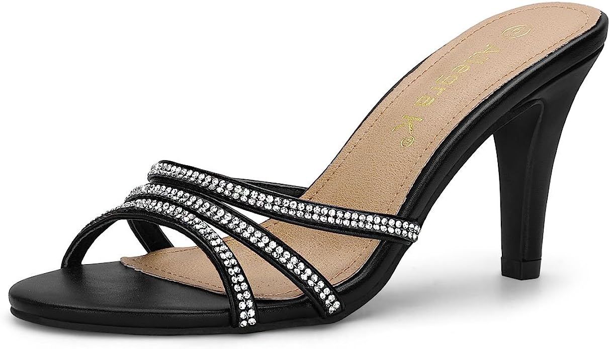 Allegra K Women's Rhinestone Strappy Heel Mules | Amazon (US)