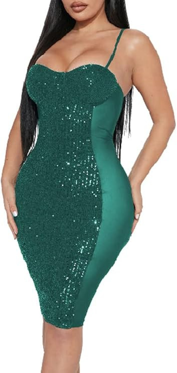 WUSENST Women's Sexy Bodycon Party Mini Dress Deep V Neck Sequin Backless Spaghetti Straps Clubwe... | Amazon (US)