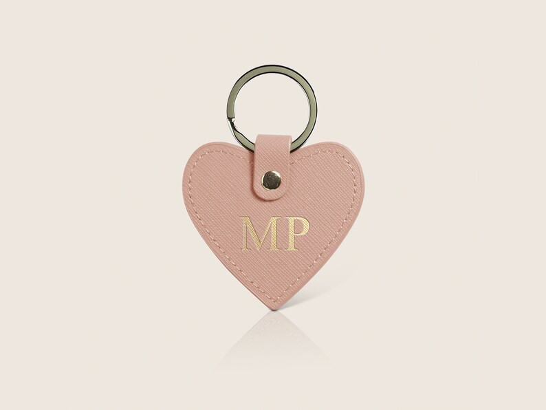 Personalized Genuine Leather Saffiano Heart Keyring Monogram - Etsy | Etsy (US)