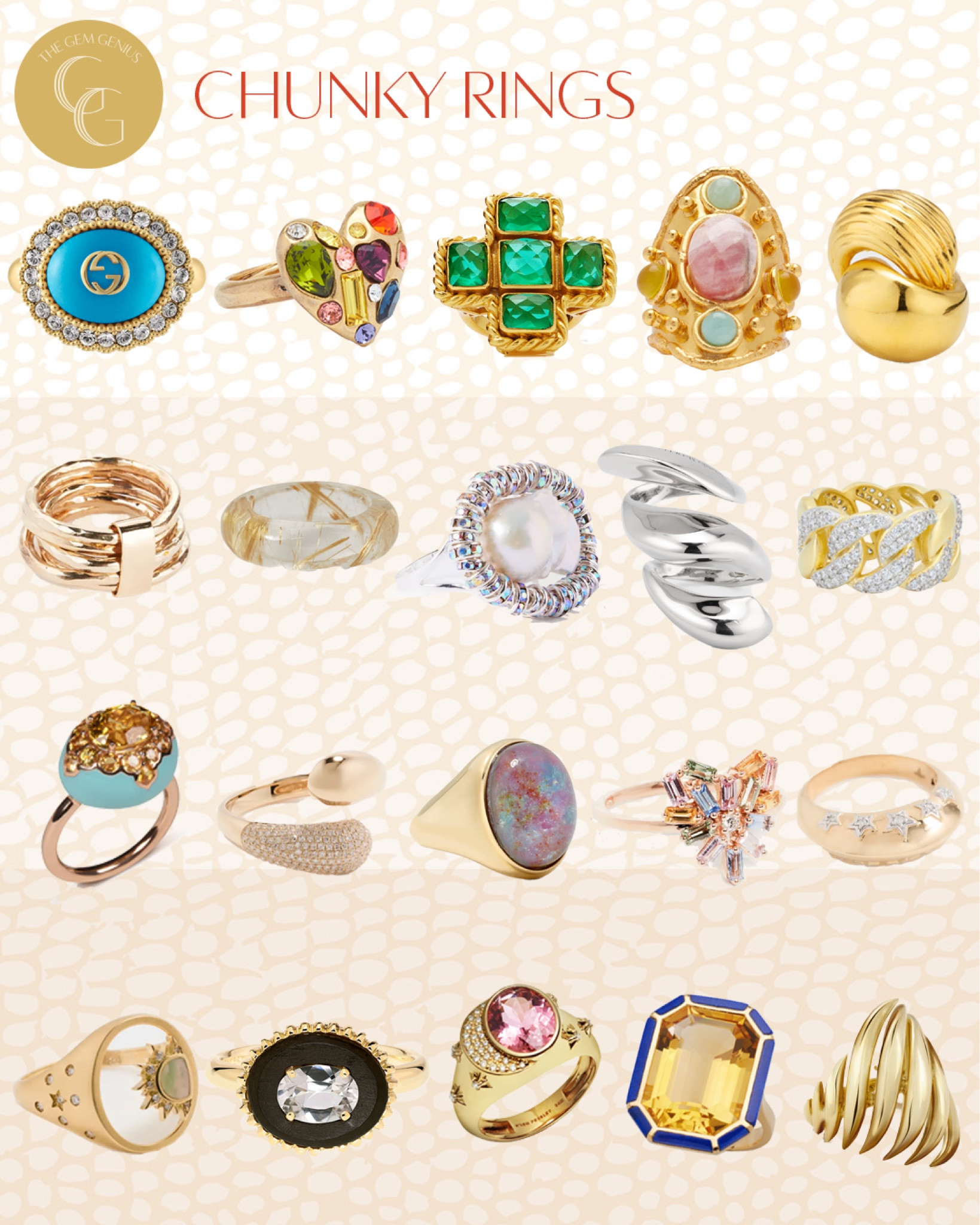 Chunky Rings // Oversized chunky and bright rings have been spotted on celebs and it's the latest jewelry trend of 2023!

#thegemgenius #gemgenius #jewelry #jewels #jewelryaddict #gemstones #jewelrytrend #chunkyrings #ring #rings #onlineshop #shopsmall #womenownedbusiness #smallbusiness #smallbusinessowner #onlinebusiness #womenowned #earrings #necklace #bracelet #braceletstacks #rings #accessories #womensstyle #womensfashion #instajewelry #jewelrygram #designerjewelry #statementjewelry #statementearrings #fashionjewelry #moodboard

#LTKstyletip #LTKFind #LTKSeasonal