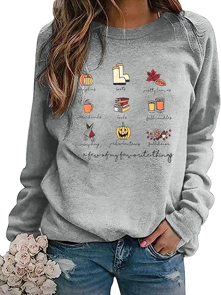 Pumpkin Sweatshirt Women A Few Of My Favorite Things Fall Shirts Halloween Shirt Casual Thanksgiv... | Amazon (US)