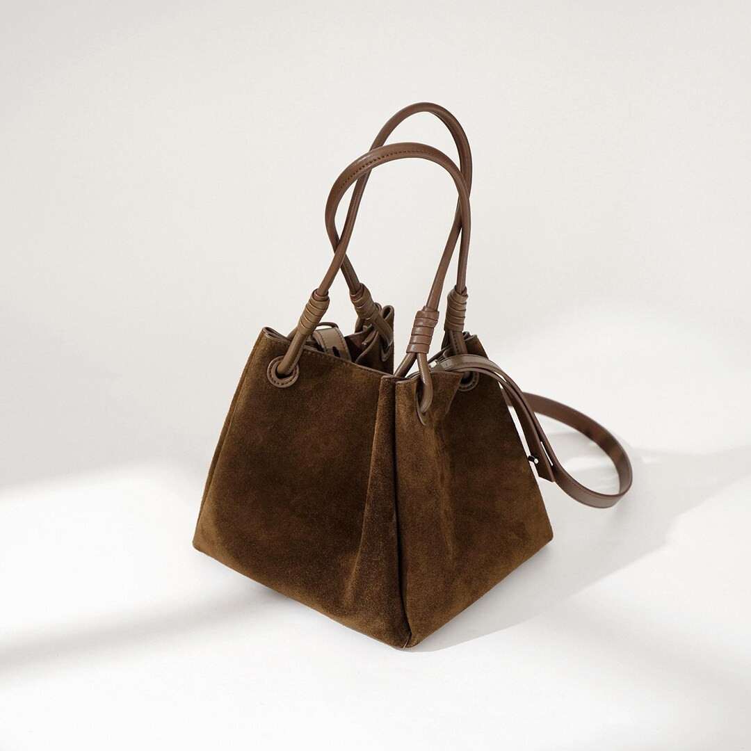 Suede Leather Tote Bag, Minimalist Women's Bucket Bag, Elegant Top Handle Bag, Crossbody Bag - Et... | Etsy (US)