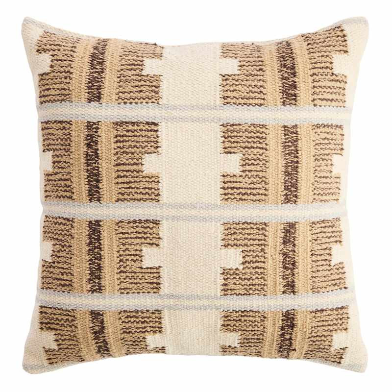 Neutral Embroidered Woven Cotton Throw Pillow, 18" | At Home