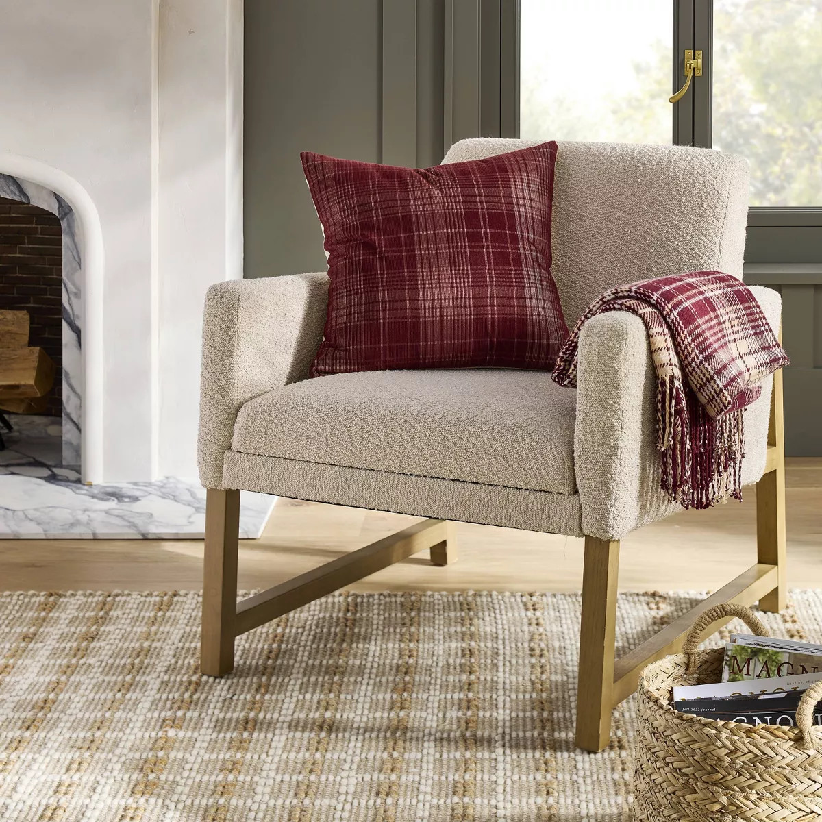 18"x18" Fall Plaid Corduroy Square Throw Pillow Burgundy - Hearth & Hand™ with Magnolia | Target