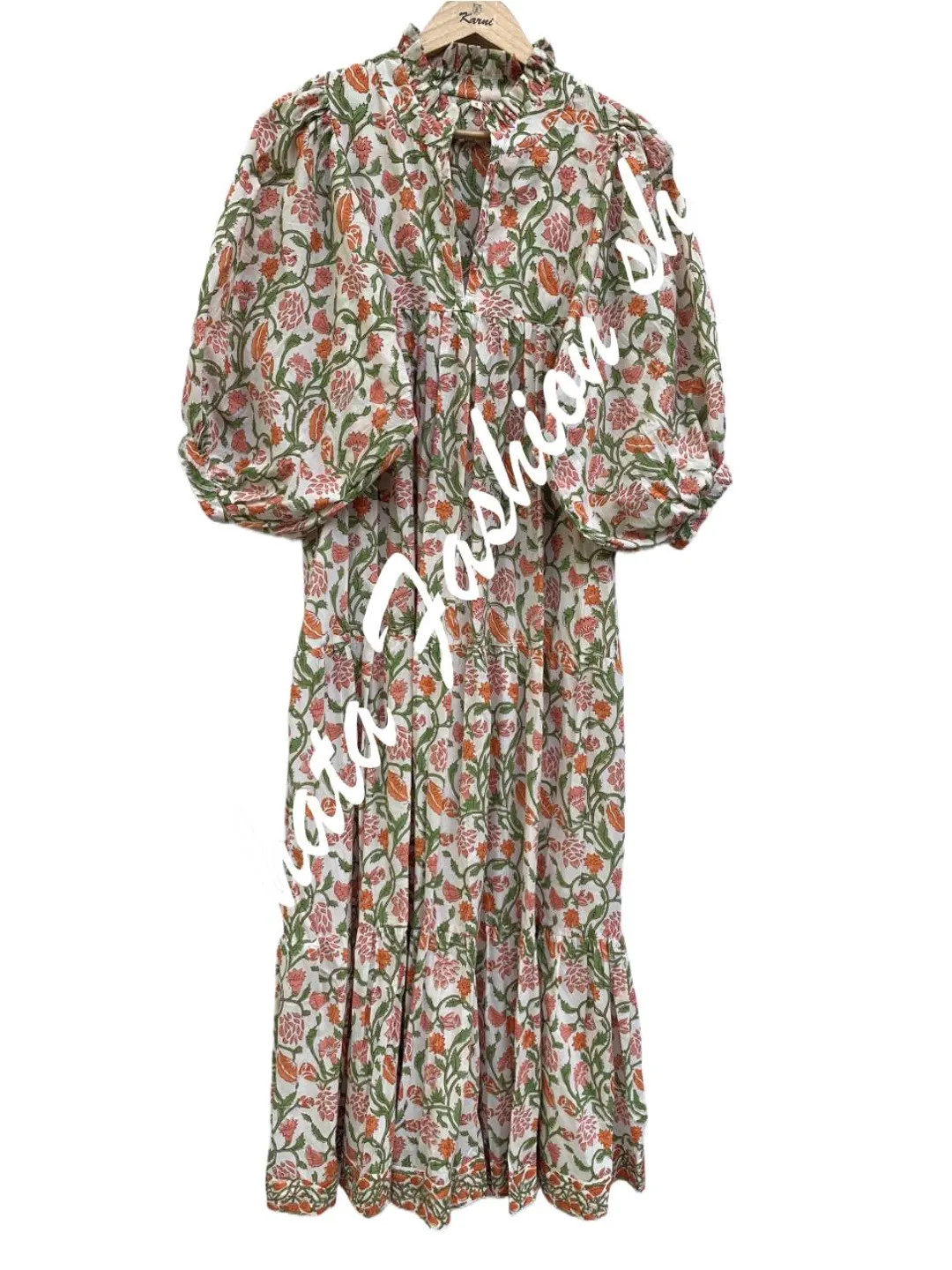 Floral Print Maxi Dress With V Neck and Frill Collar – 3/4 Sleeve Women’s Cotton Dress – Bo... | Etsy (US)