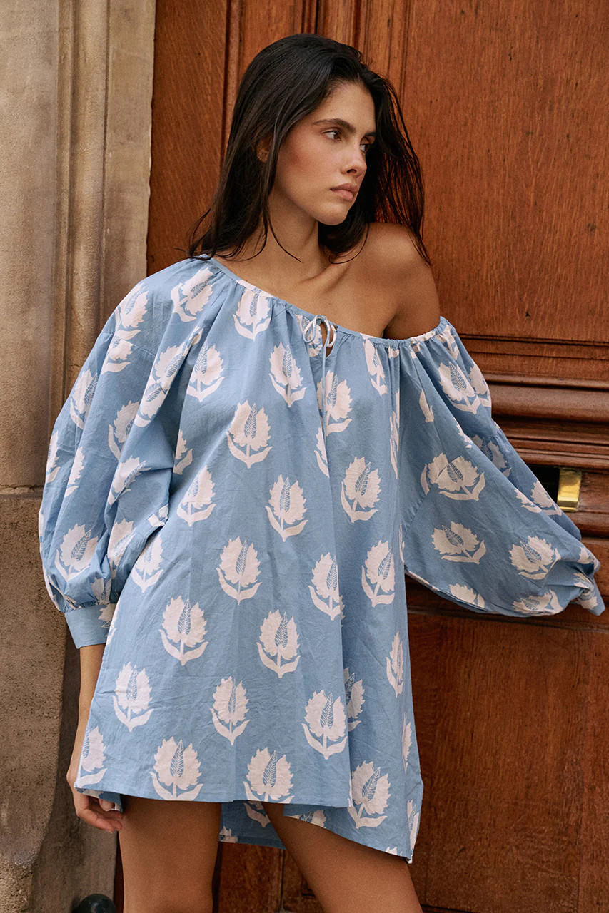 Ria Mini Dress ~ Sky | Artisan Craft, Vintage Character | Daughters of India