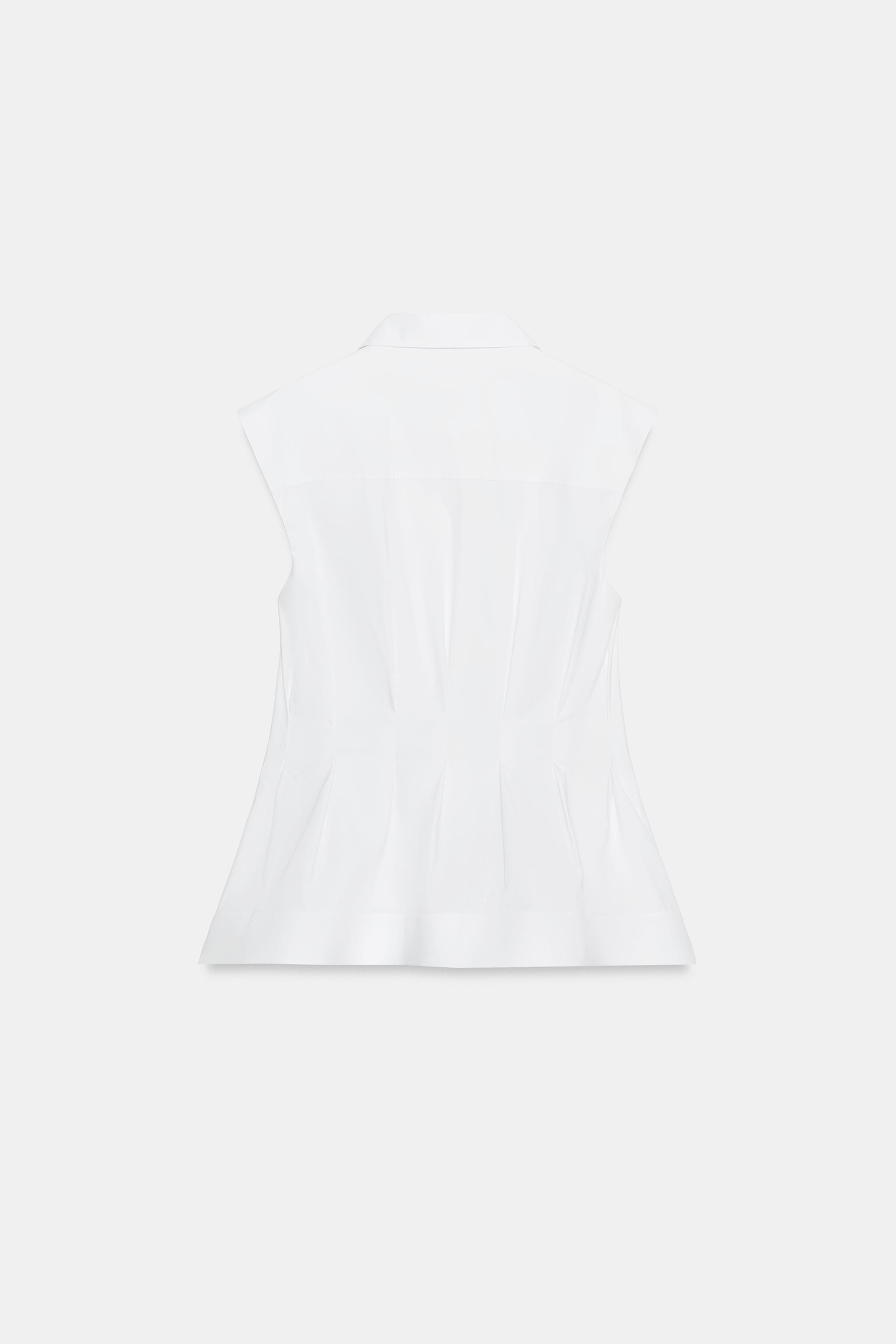 ZARA WOMAN COLLECTIONShirt with main fabric made from cotton yarn. Lapel collar and sleeveless. P... | Zara US