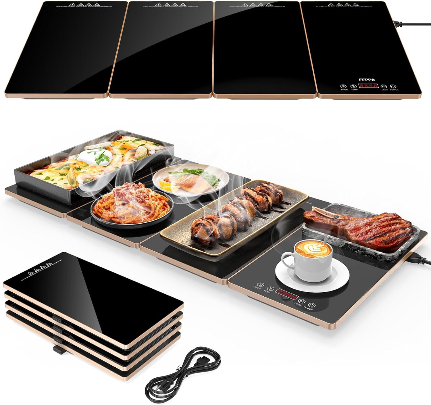 FEPPO Electric Warming Tray, 4-in-1 Food Warmers for Parties Buffet | Amazon (US)