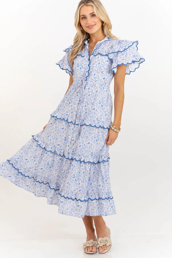 In The Air Light Blue Toile Midi Dress | The Mint Julep Boutique
