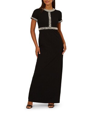 Adrianna Papell Pearl Crepe Short Sleeve Gown | Dillard's | Dillard's