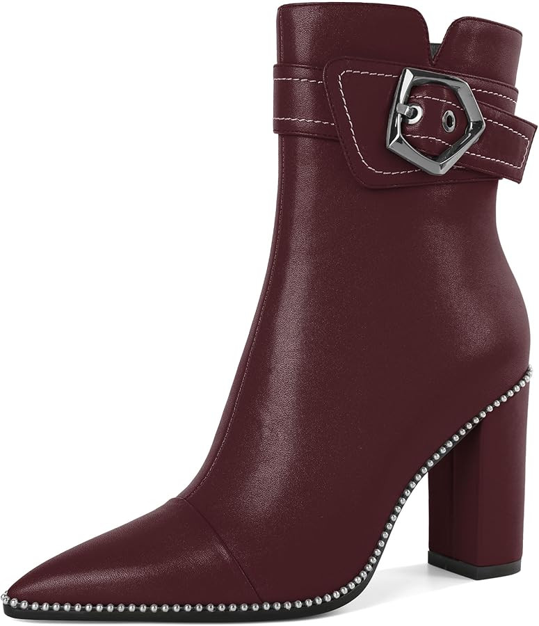 Zamikoo Womens Boots Ankle Chunky Heel Pointed Toe Beaded High Heeled Fall Short Booties | Amazon (US)