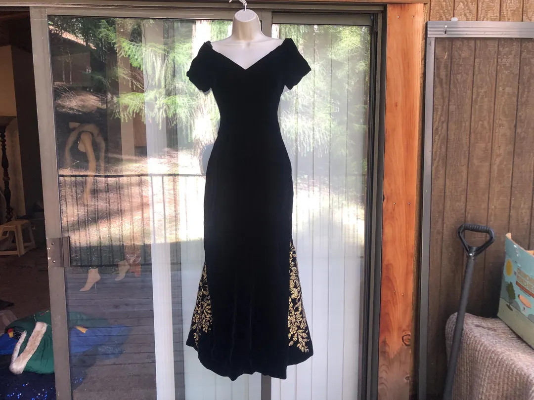 Jessica Mcclintock Size 4 Long Sleeve Party Dress 80s 1980s Gold Glitter Velour Velvet - Etsy | Etsy (US)