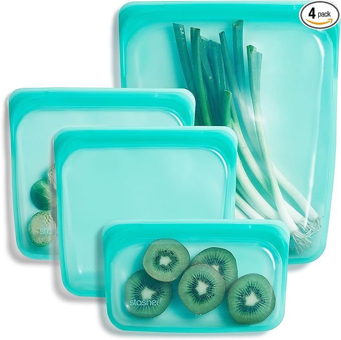 Stasher Platinum Silicone Food Grade Reusable Storage Bag, Aqua (Bundle 4-Pack Small) | Reduce Si... | Amazon (US)