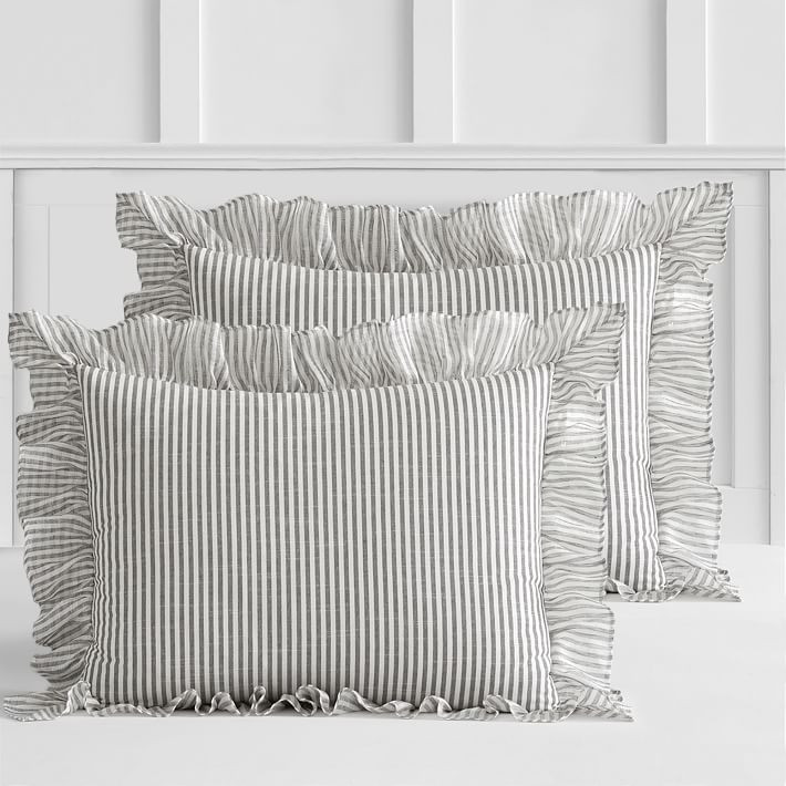Emily & Meritt Ruffle Stripe Duvet Cover & Sham - Charcoal/Ivory | Pottery Barn Teen | Pottery Barn Teen