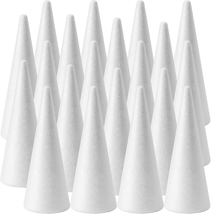 FFchuanhe 20-Pack Craft Foam Cones (2.9X7.9in), White Polystyrene Cone Shaped Foam, Foam Tree Con... | Amazon (US)