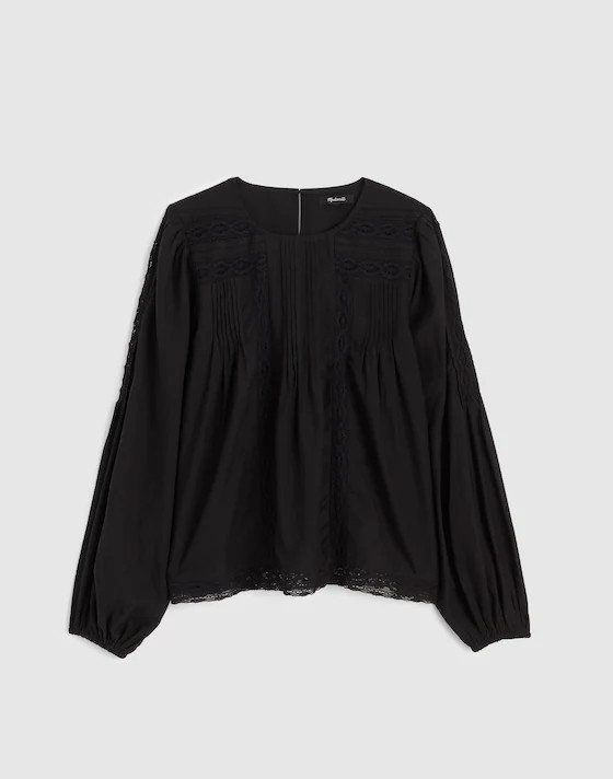 Lace-Insert Pintucked Long-Sleeve Top | Madewell