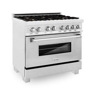 ZLINE Kitchen and Bath 36" Professional 4.6 cu. ft. 6 Dual Fuel Range in DuraSnow Stainless Steel... | The Home Depot