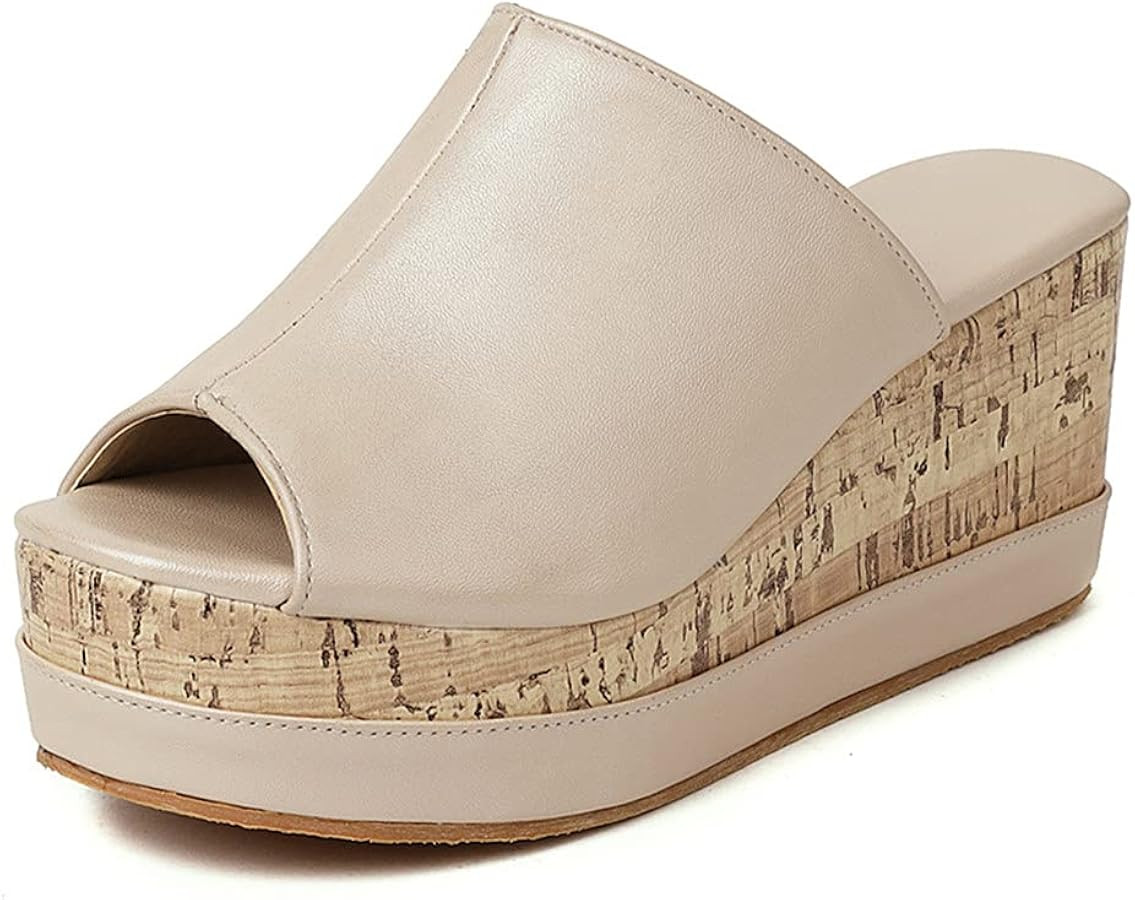 UniqueStride Womens Wedge Sandals Platform High Heel Peep Toe Slip On Summer Slides Mules Slipper... | Amazon (US)